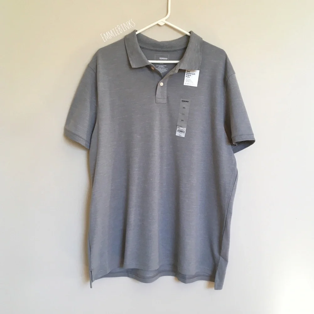 NWT Sonoma Supersoft Pique Polo / XXL Koala Grey Button Polo Shirt - Picture 2 of 8